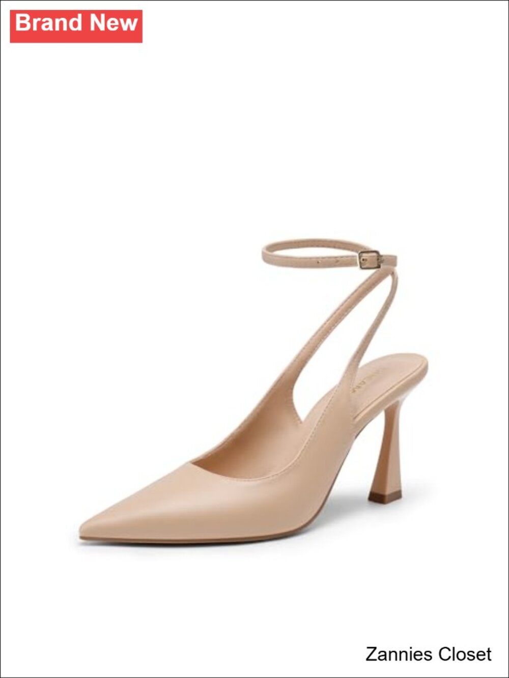 ✨ Pointed Toe Slingback High Heel Pumps with Ankle Strap and Faux Leather